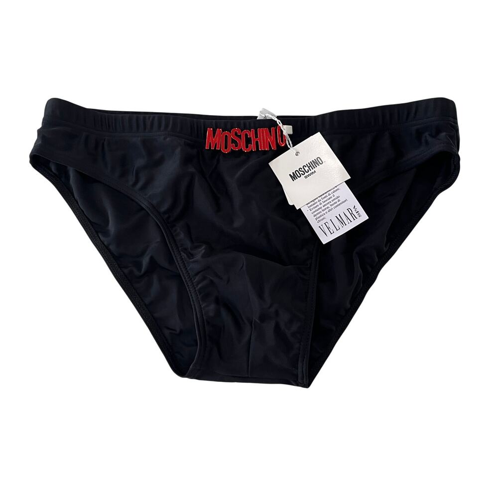 5-6 MOSCHINO Men's NWT Swimsuit Brief Speedo Metal Logo Black/Red Size Medium